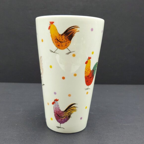 Alex Clark for Churchill Rooster Latte Mug Queen's Tall White Mug Chickens Dots - Picture 3 of 7